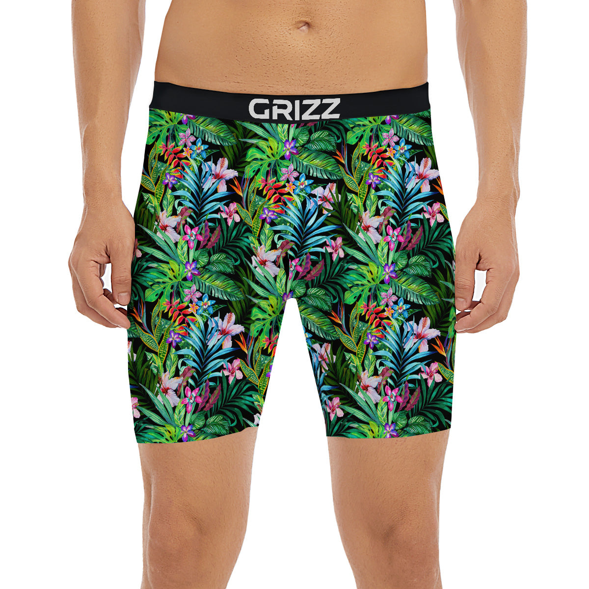 Exotic Hibiscus And Palm Print Pattern Boxer Briefs-grizzshop