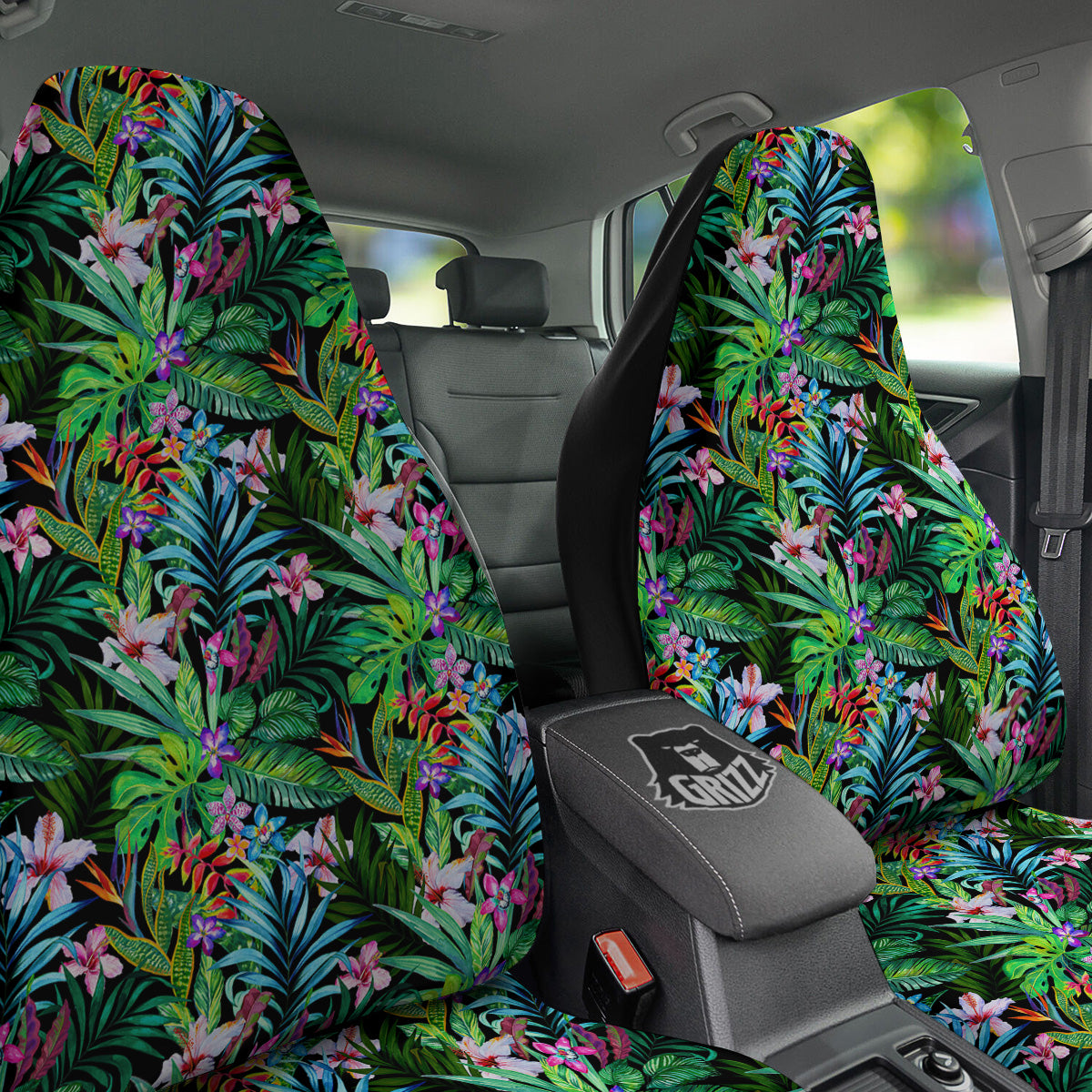 Exotic Hibiscus And Palm Print Pattern Car Seat Covers-grizzshop