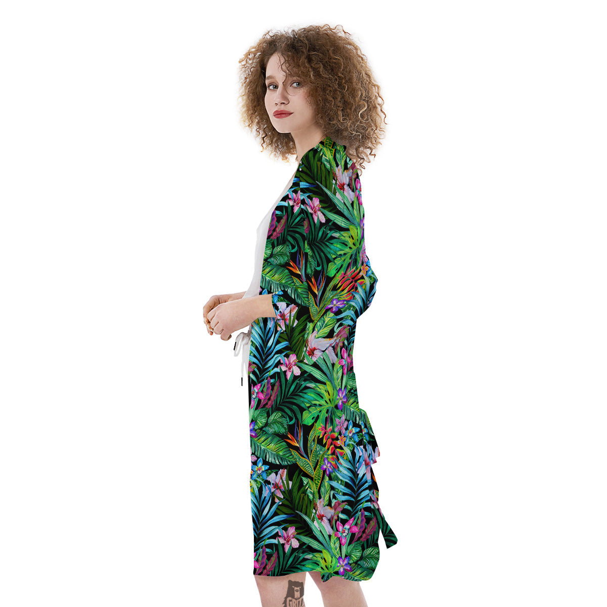 Exotic Hibiscus And Palm Print Pattern Kimono-grizzshop