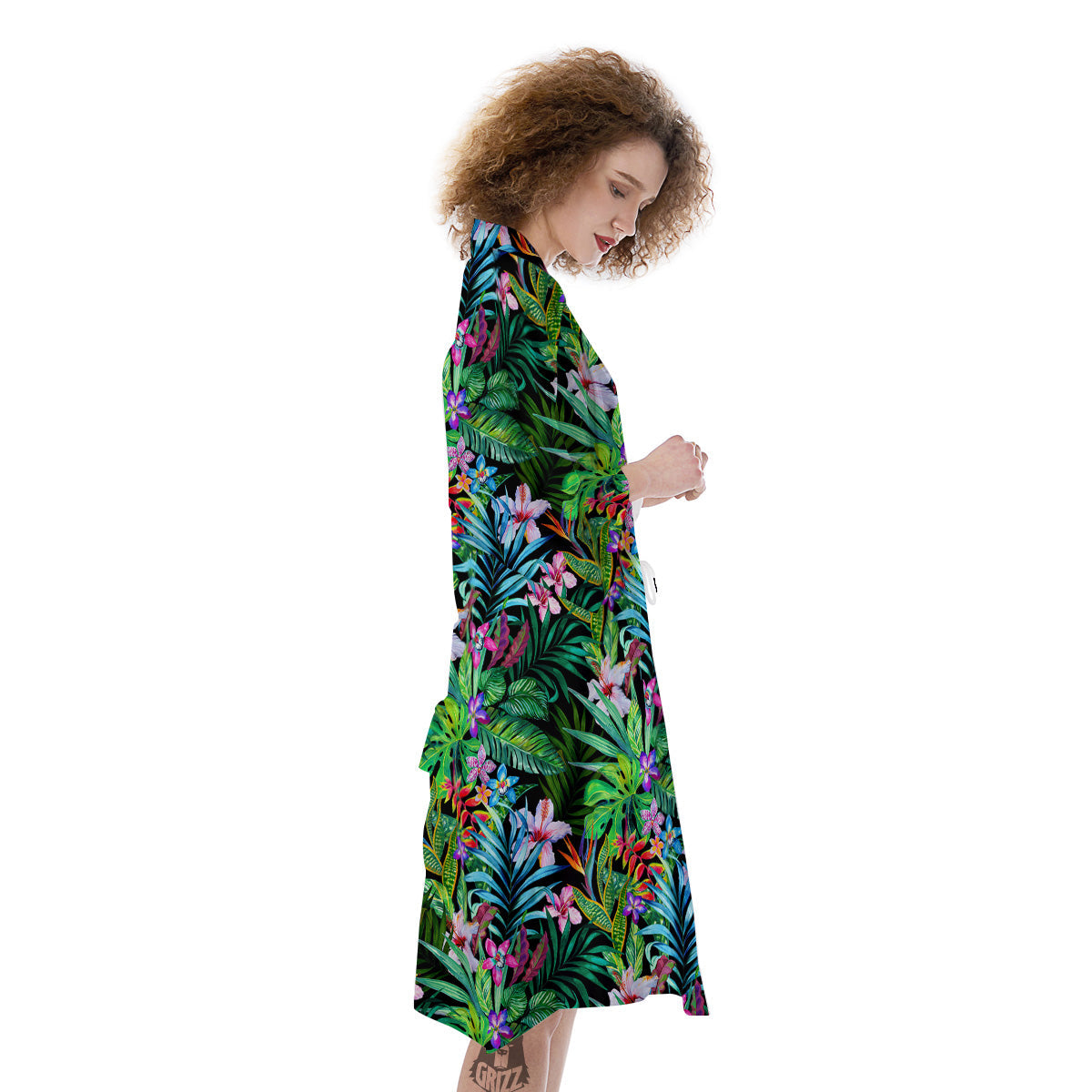 Exotic Hibiscus And Palm Print Pattern Kimono-grizzshop