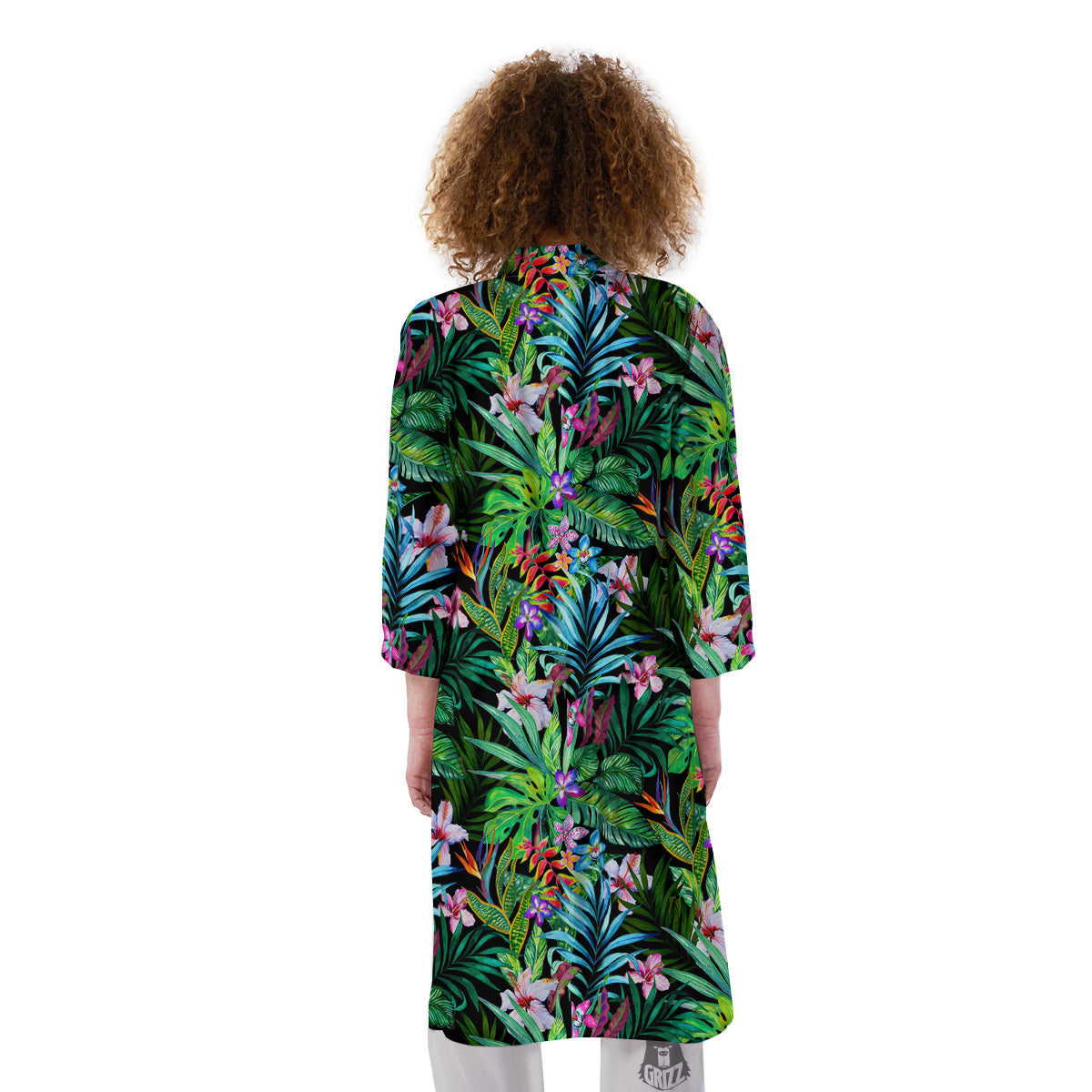 Exotic Hibiscus And Palm Print Pattern Kimono-grizzshop