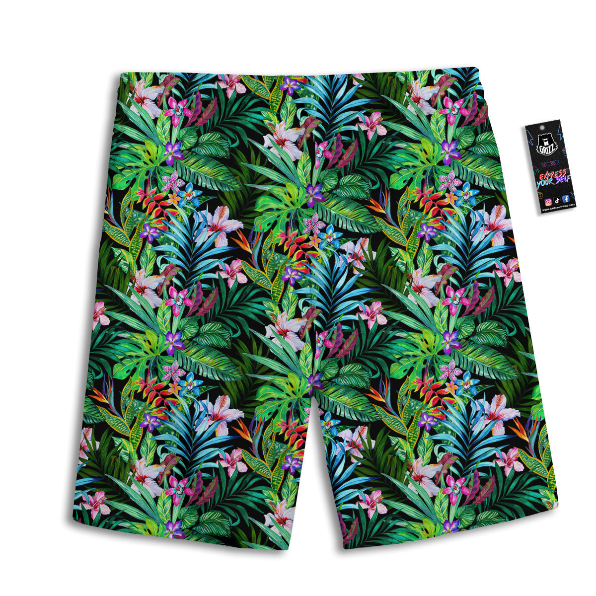Exotic Hibiscus And Palm Print Pattern Men's Athletic Shorts