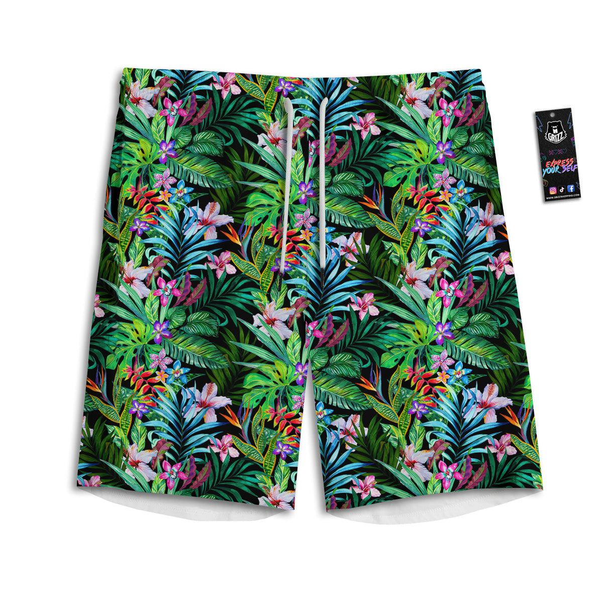 Exotic Hibiscus And Palm Print Pattern Men's Athletic Shorts