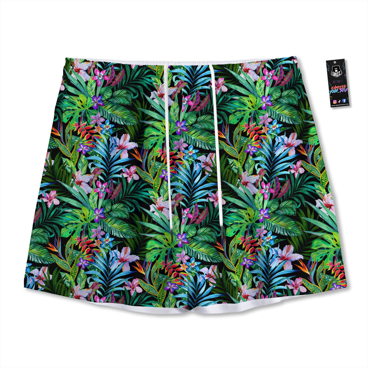 Hibiscus Exotic Tropical Print Pattern Mesh Shorts
