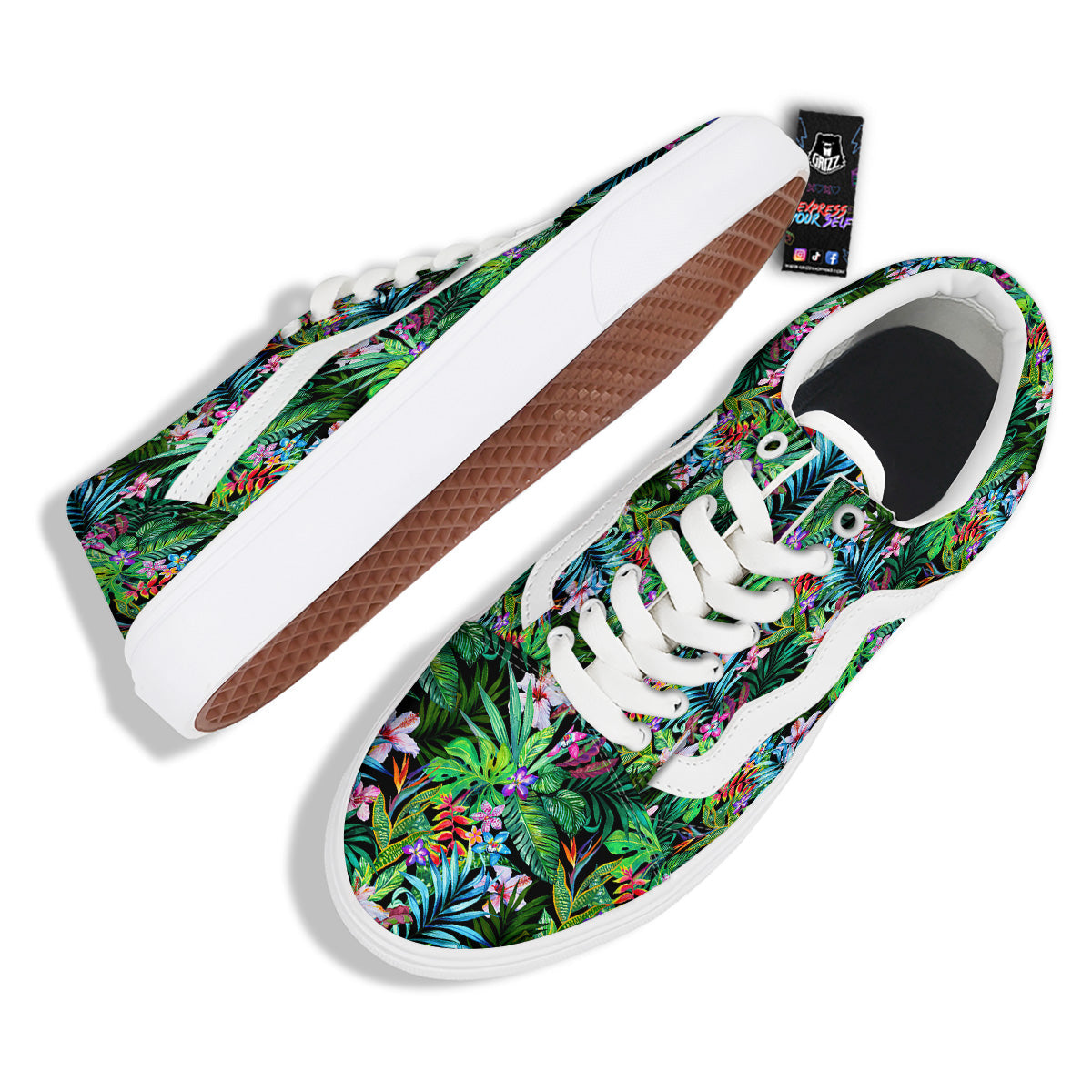 Exotic Hibiscus And Palm Print Pattern Skate Shoes-grizzshop