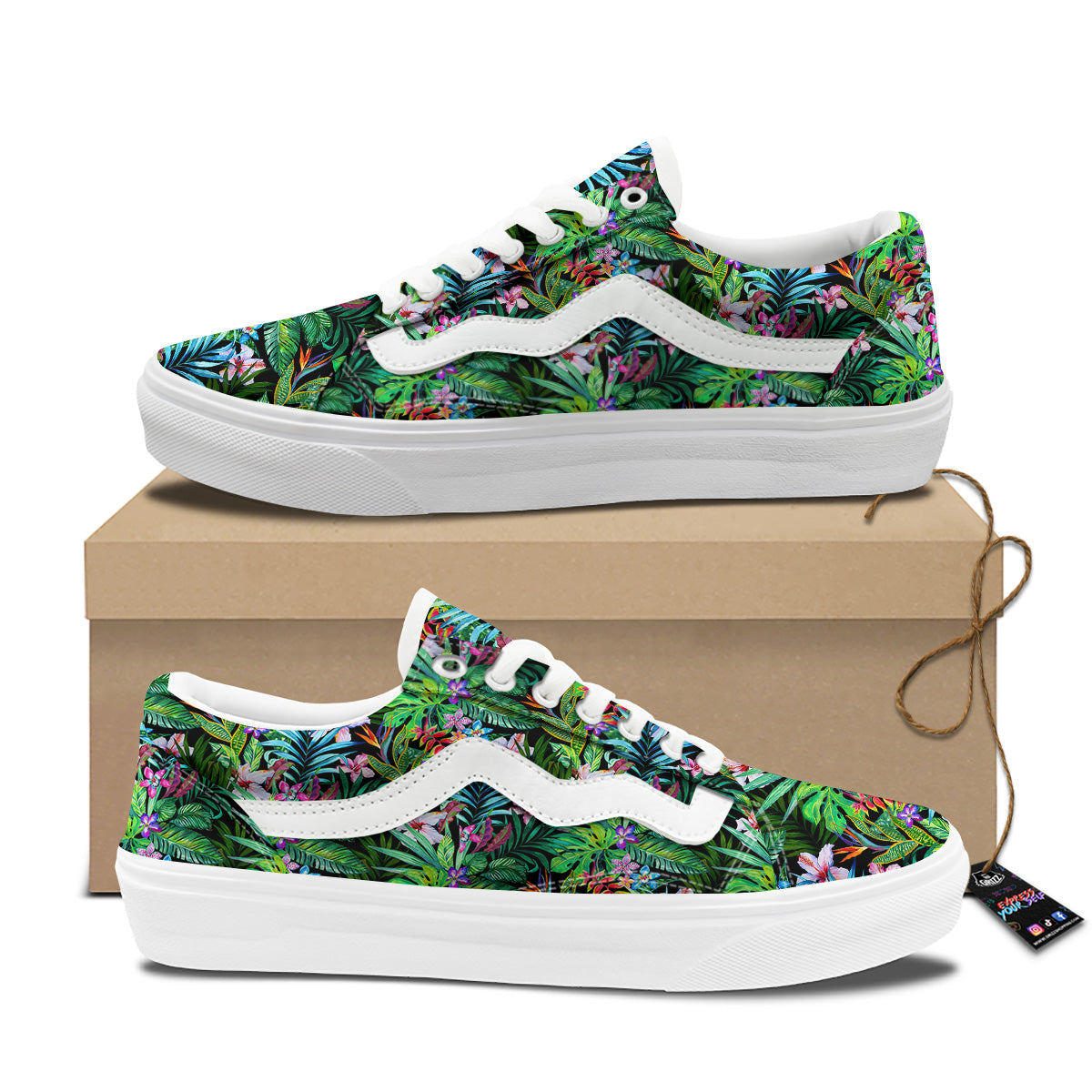 Exotic Hibiscus And Palm Print Pattern Skate Shoes-grizzshop