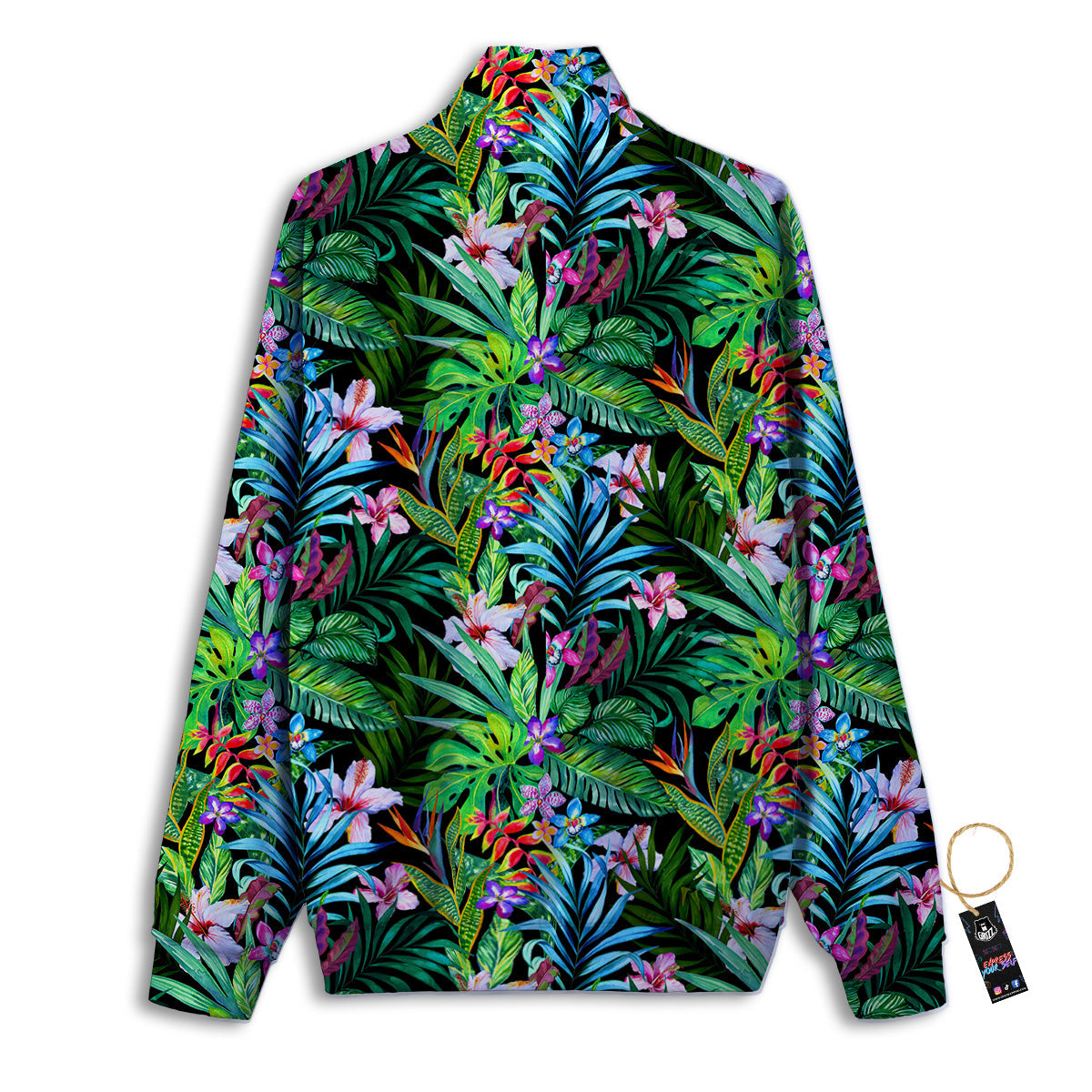 Exotic Hibiscus And Palm Print Pattern Track Jacket-grizzshop