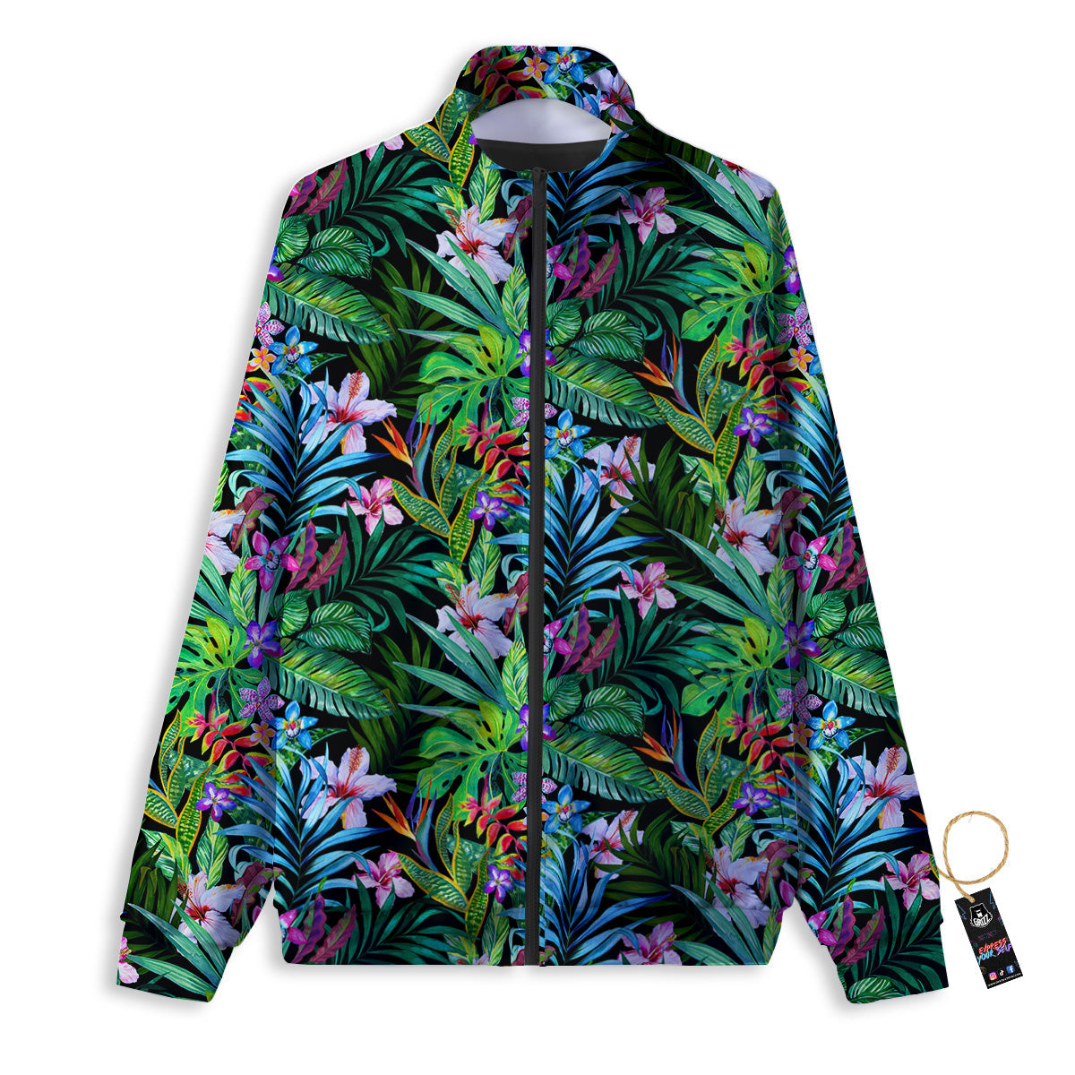 Exotic Hibiscus And Palm Print Pattern Track Jacket-grizzshop
