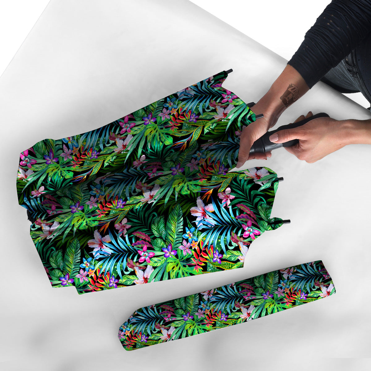 Exotic Hibiscus And Palm Print Pattern Umbrella-grizzshop