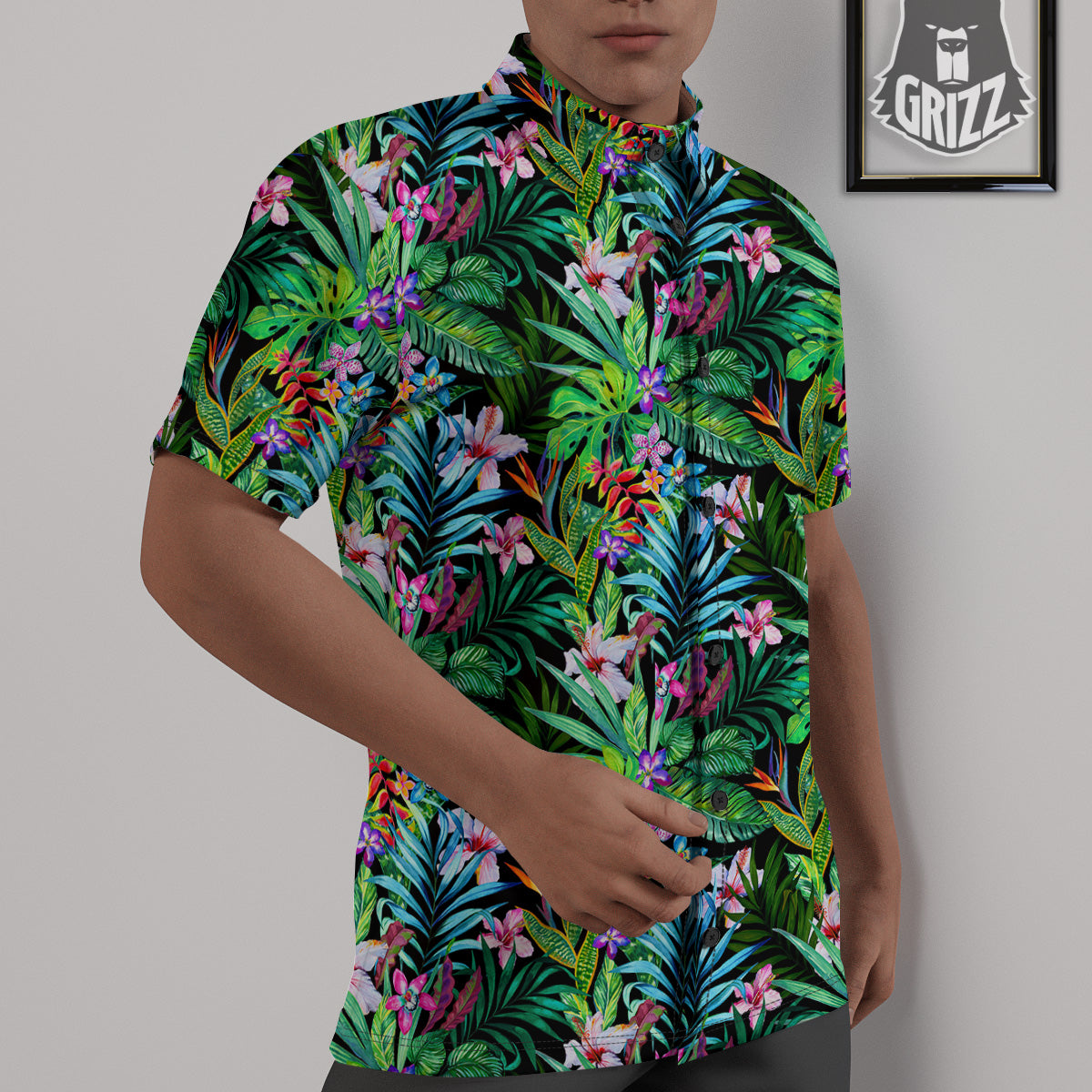 Exotic Hibiscus And Palm Print Pattern Untucked Shirts-grizzshop
