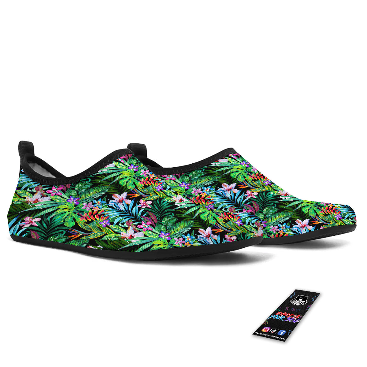 Exotic Hibiscus And Palm Print Pattern Water Shoes-grizzshop