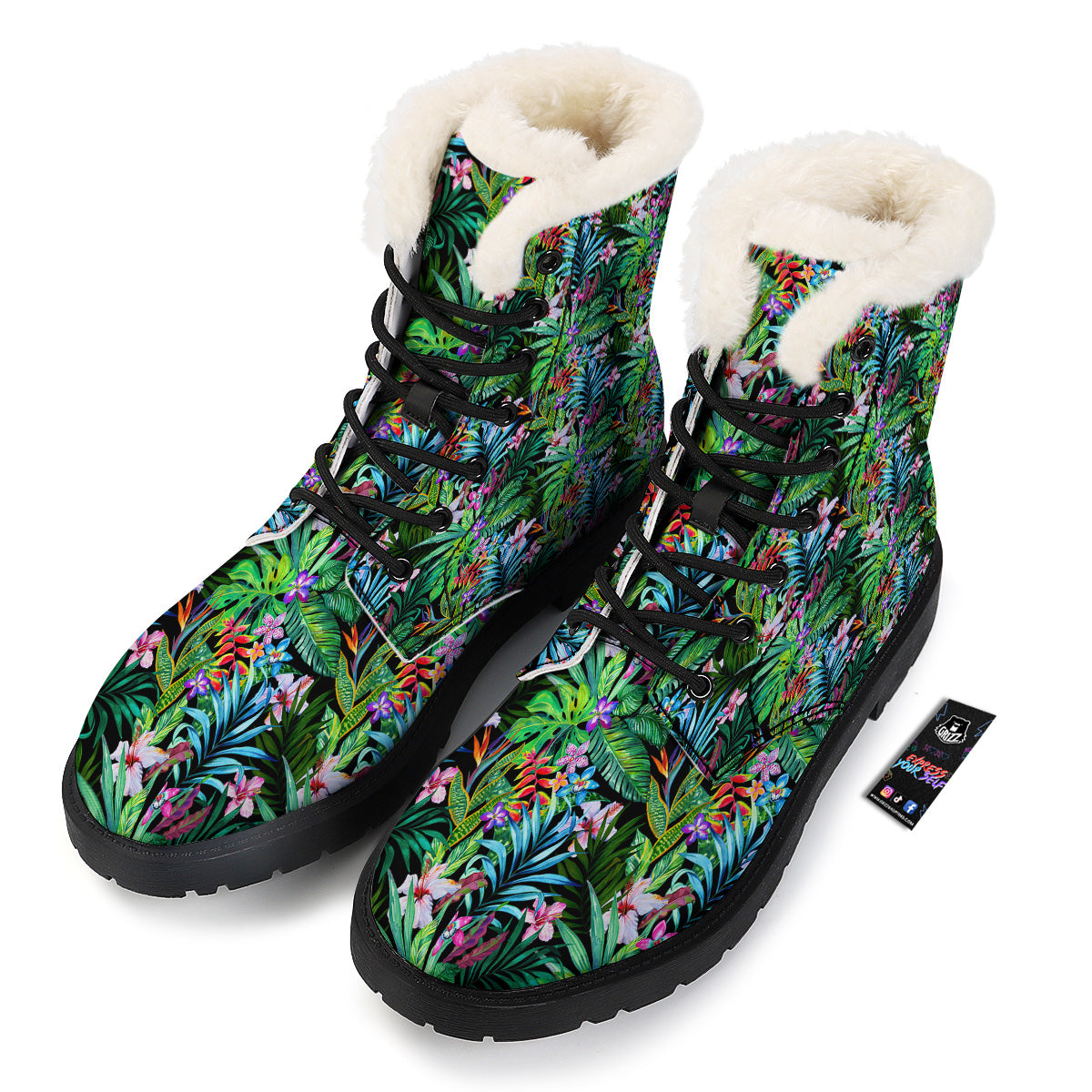 Exotic Hibiscus And Palm Print Pattern Winter Boots-grizzshop