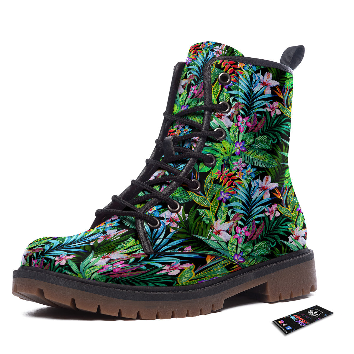 Exotic Hibiscus And Palm Print Pattern Work Boots-grizzshop