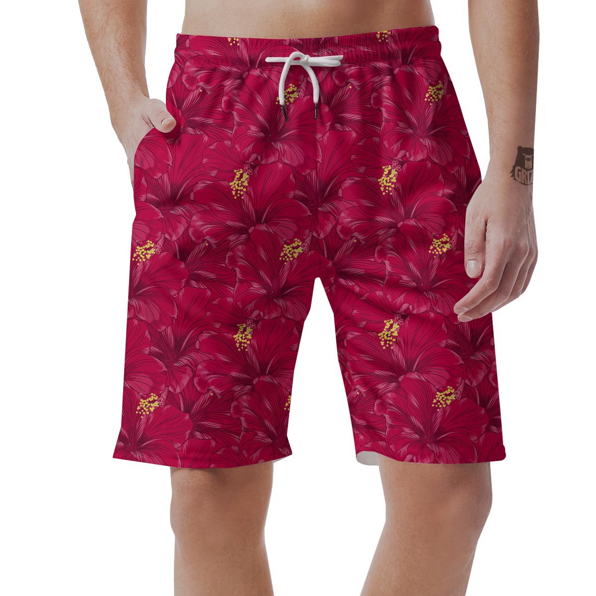 Exotic Hibiscus Flower Hawaiian Print Men's Shorts-grizzshop