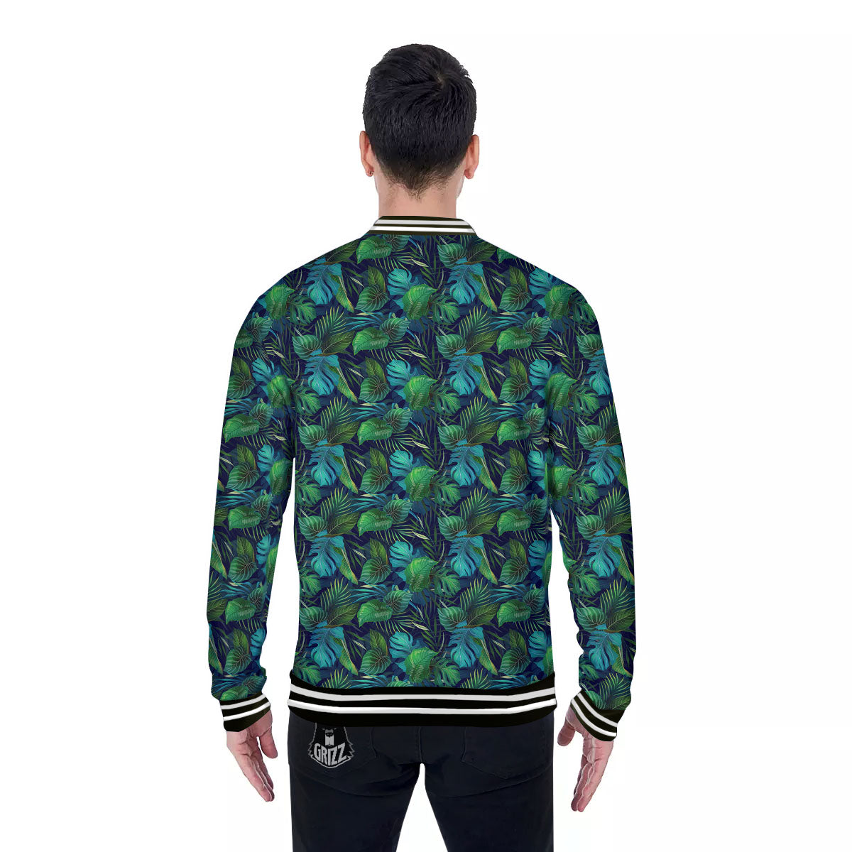 Exotic Leaf Tropical Print Pattern Baseball Jacket-grizzshop
