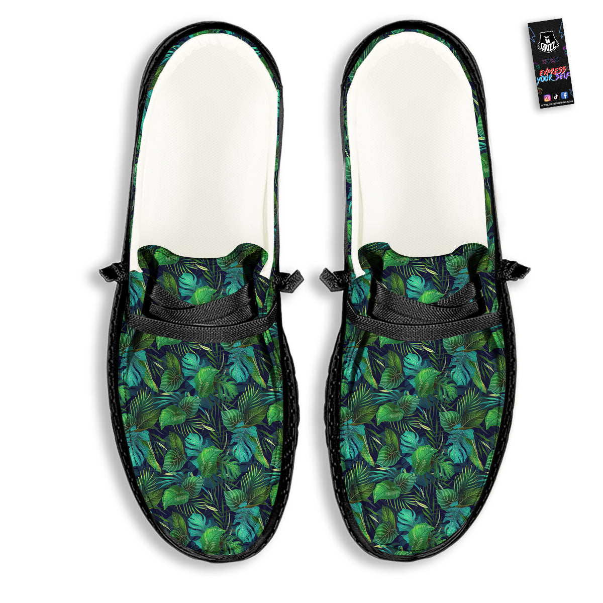 Exotic Leaf Tropical Print Pattern Black Loafers-grizzshop