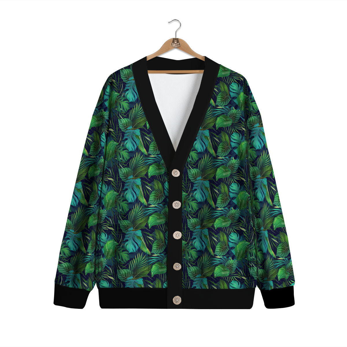 Exotic Leaf Tropical Print Pattern Cardigan-grizzshop