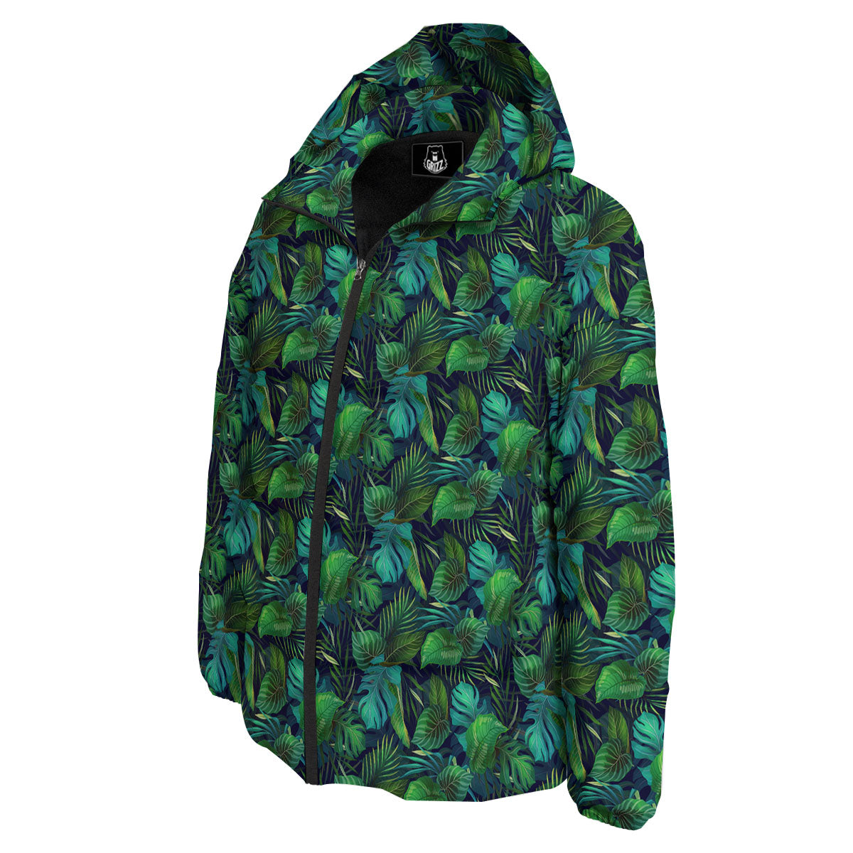 Exotic Leaf Tropical Print Pattern Down Jacket-grizzshop