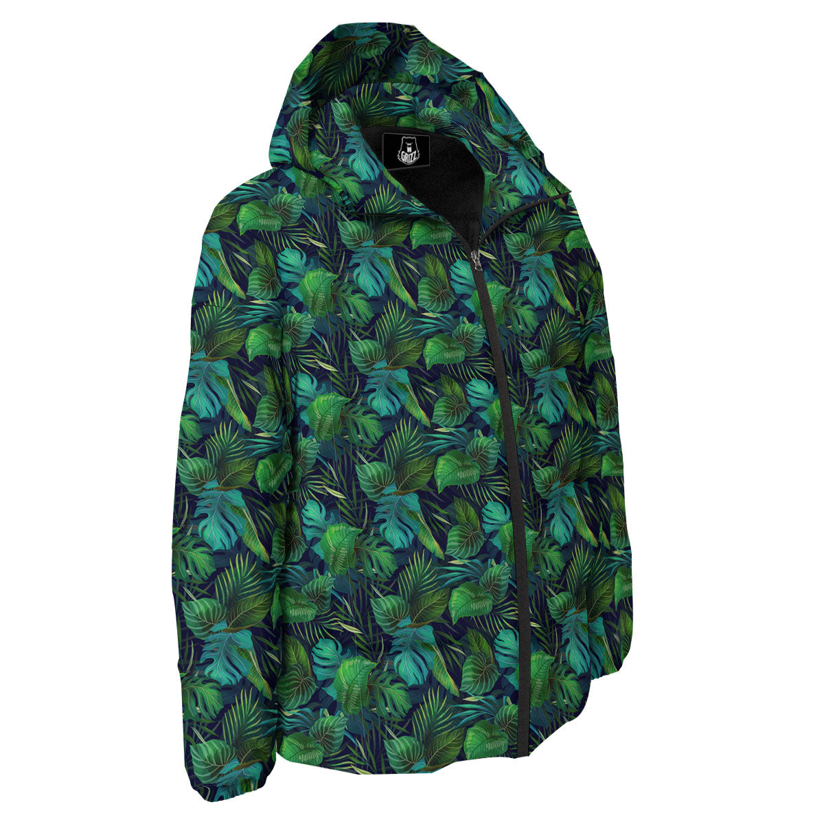 Exotic Leaf Tropical Print Pattern Down Jacket-grizzshop