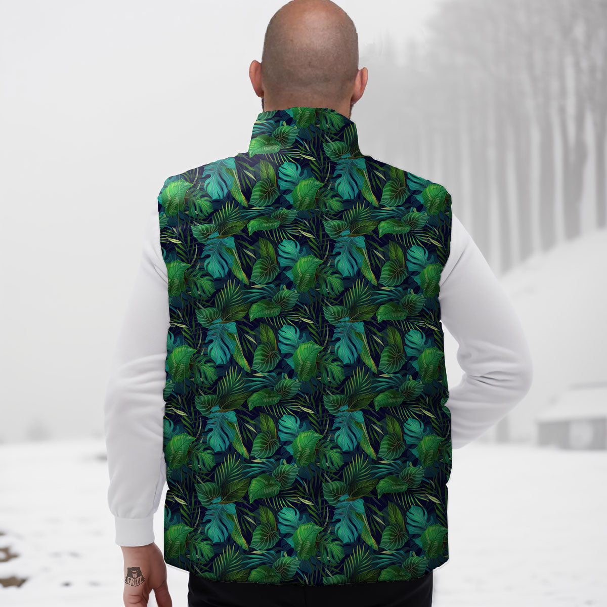 Exotic Leaf Tropical Print Pattern Down Vest