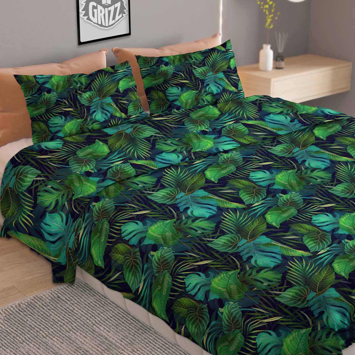 Exotic Leaf Tropical Print Pattern Duvet Cover Bedding Set