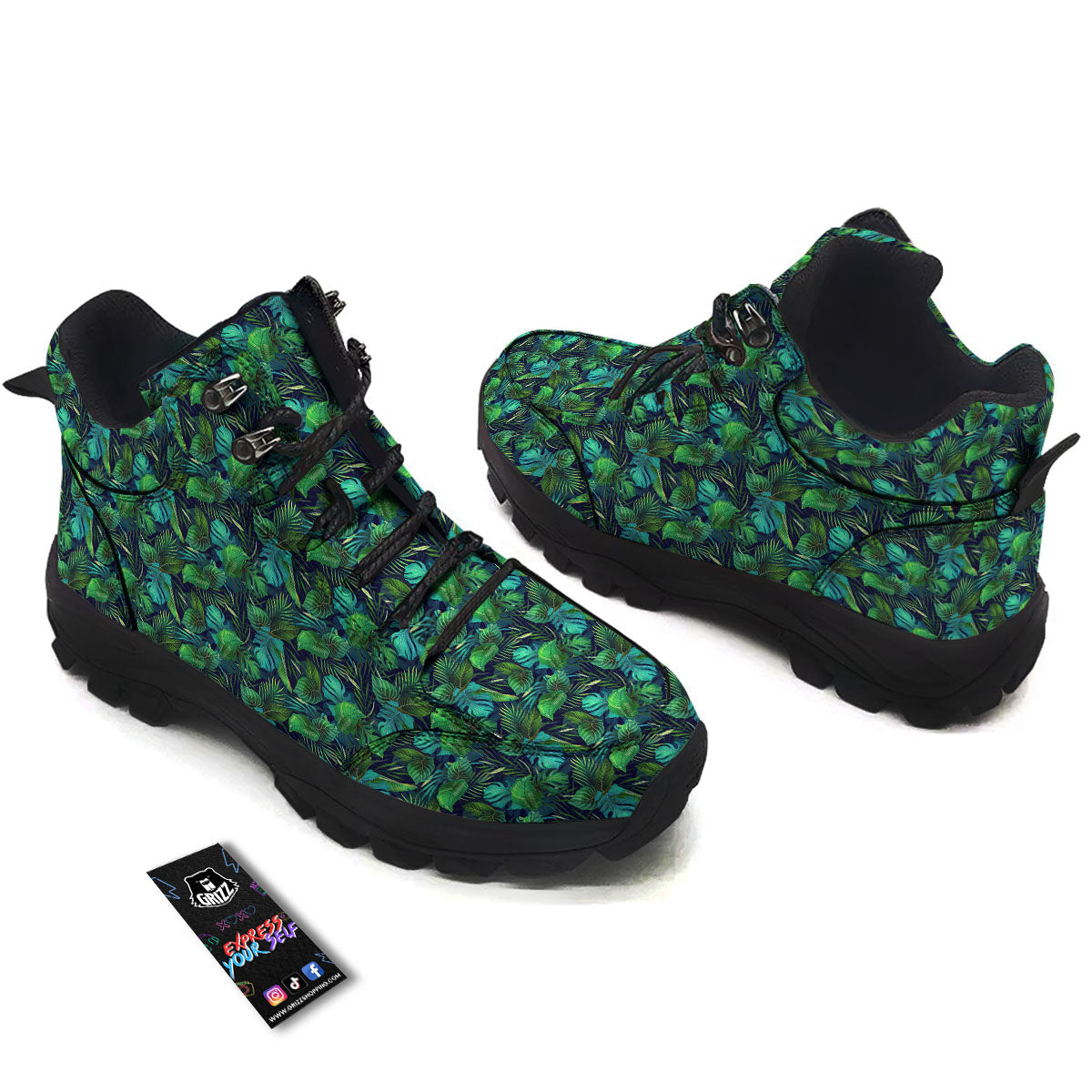Exotic Leaf Tropical Print Pattern Hiking Shoes-grizzshop