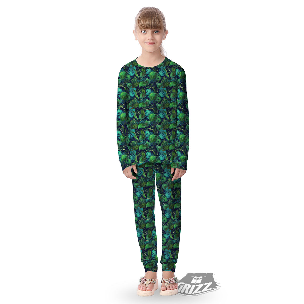 Exotic Leaf Tropical Print Pattern Kid's Pajamas-grizzshop