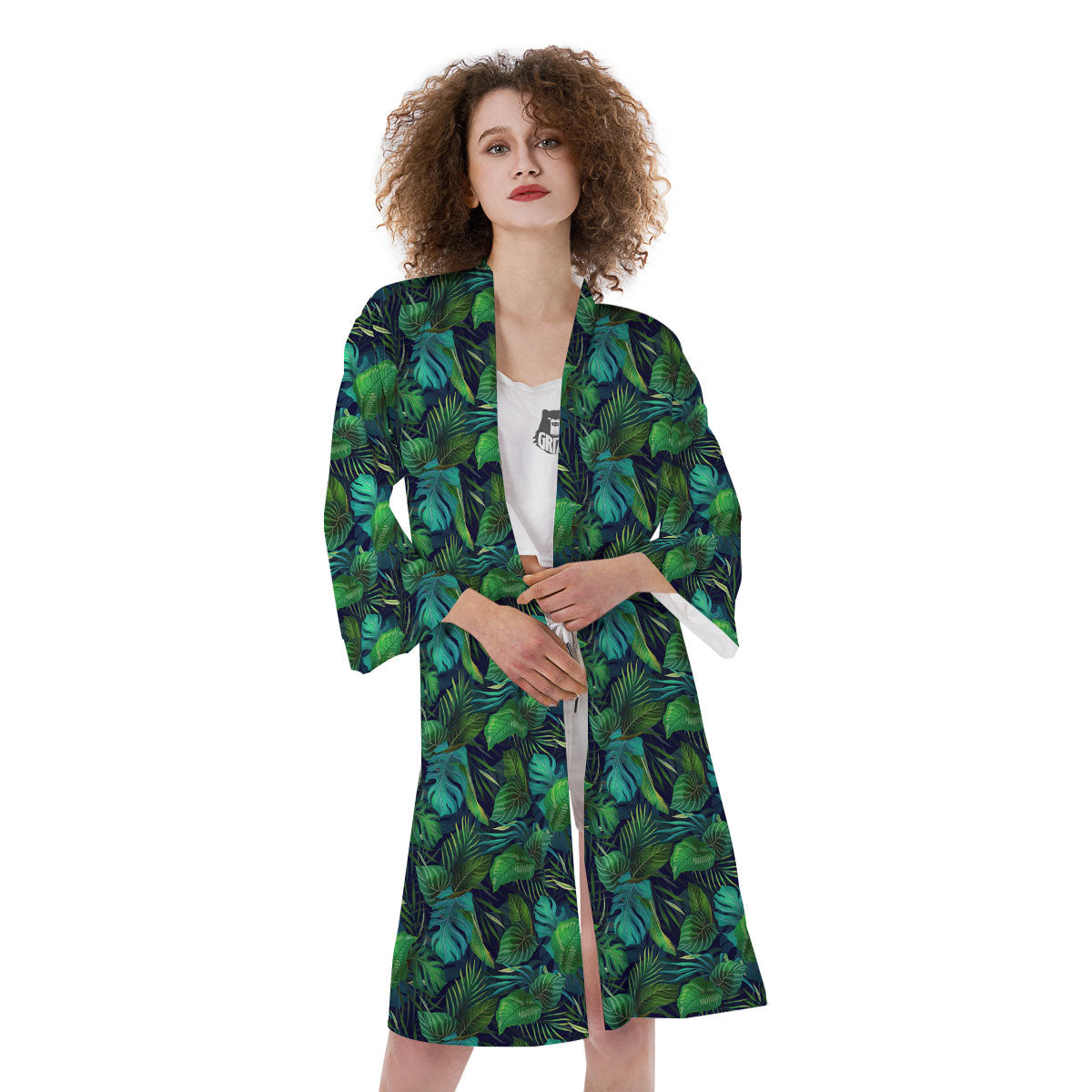 Exotic Leaf Tropical Print Pattern Kimono-grizzshop