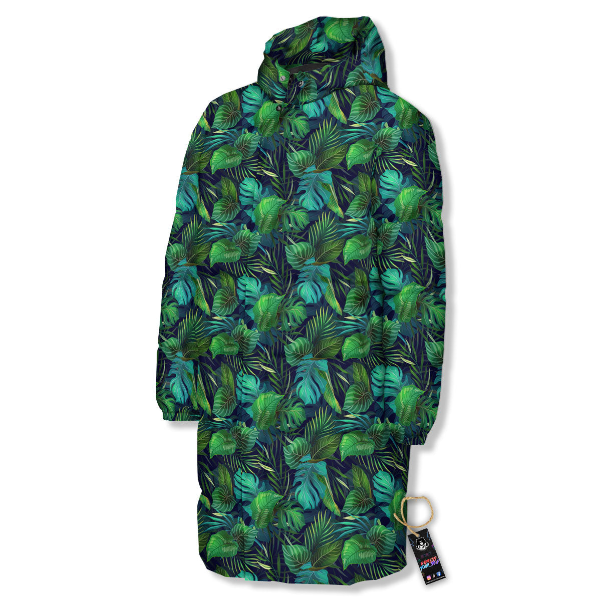 Exotic Leaf Tropical Print Pattern Long Down Jacket-grizzshop