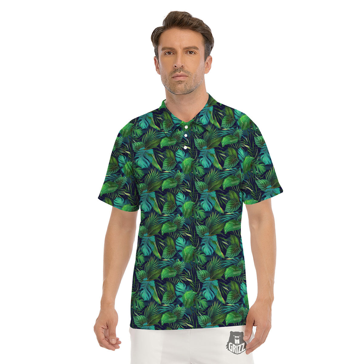 Exotic Leaf Tropical Print Pattern Men's Golf Shirts-grizzshop