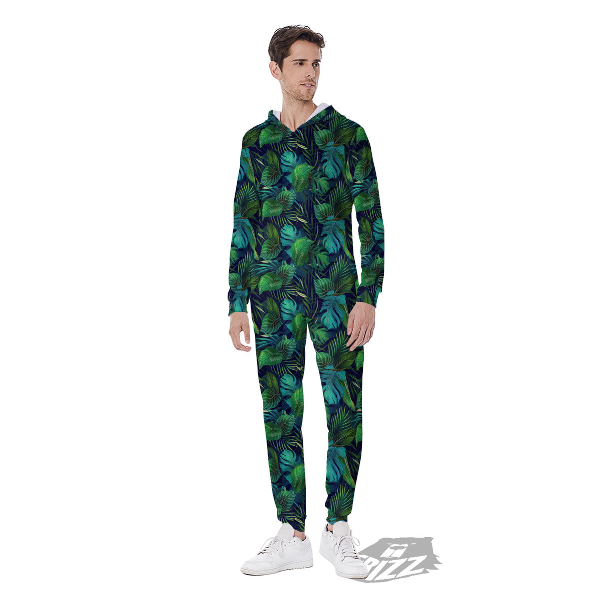 Exotic Leaf Tropical Print Pattern Men's Jumpsuit-grizzshop