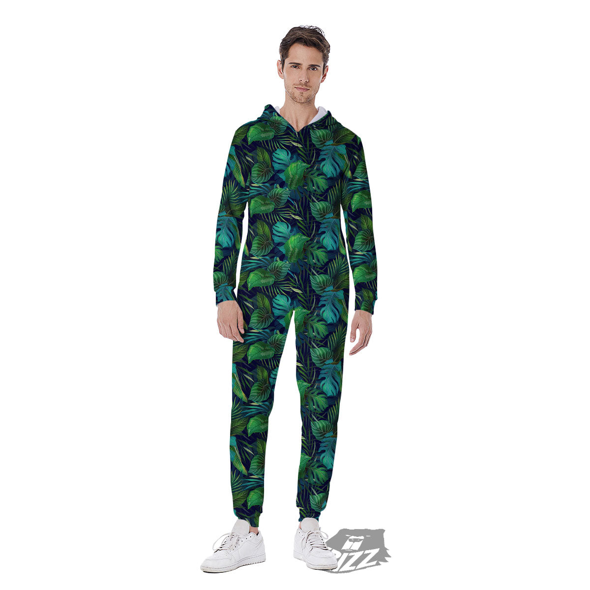 Exotic Leaf Tropical Print Pattern Men's Jumpsuit-grizzshop