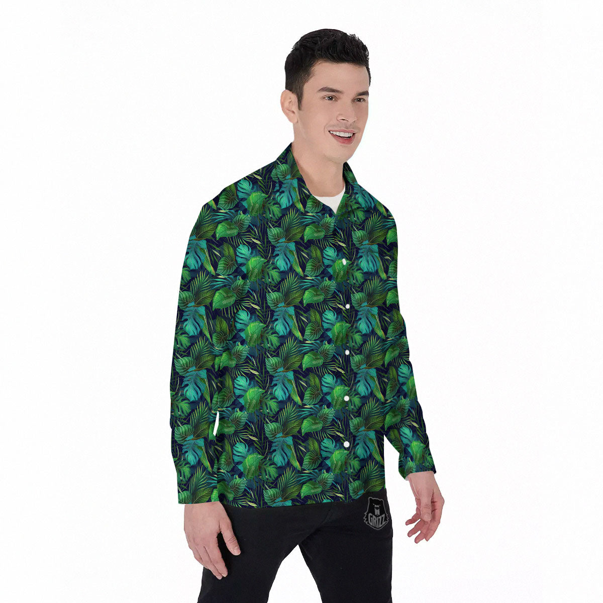 Exotic Leaf Tropical Print Pattern Men's Long Sleeve Shirts-grizzshop