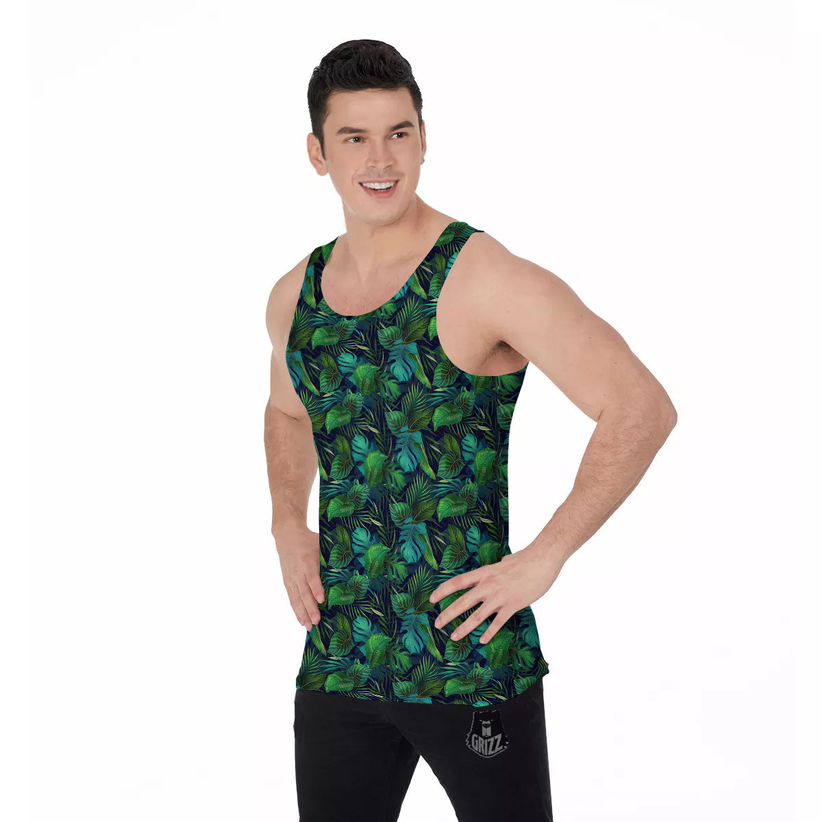 Exotic Leaf Tropical Print Pattern Men's Tank Top-grizzshop