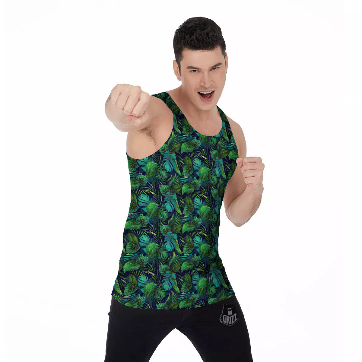 Exotic Leaf Tropical Print Pattern Men's Tank Top-grizzshop
