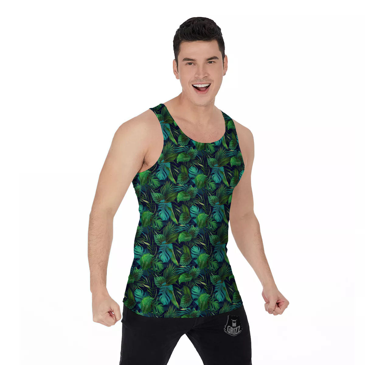 Exotic Leaf Tropical Print Pattern Men's Tank Top-grizzshop