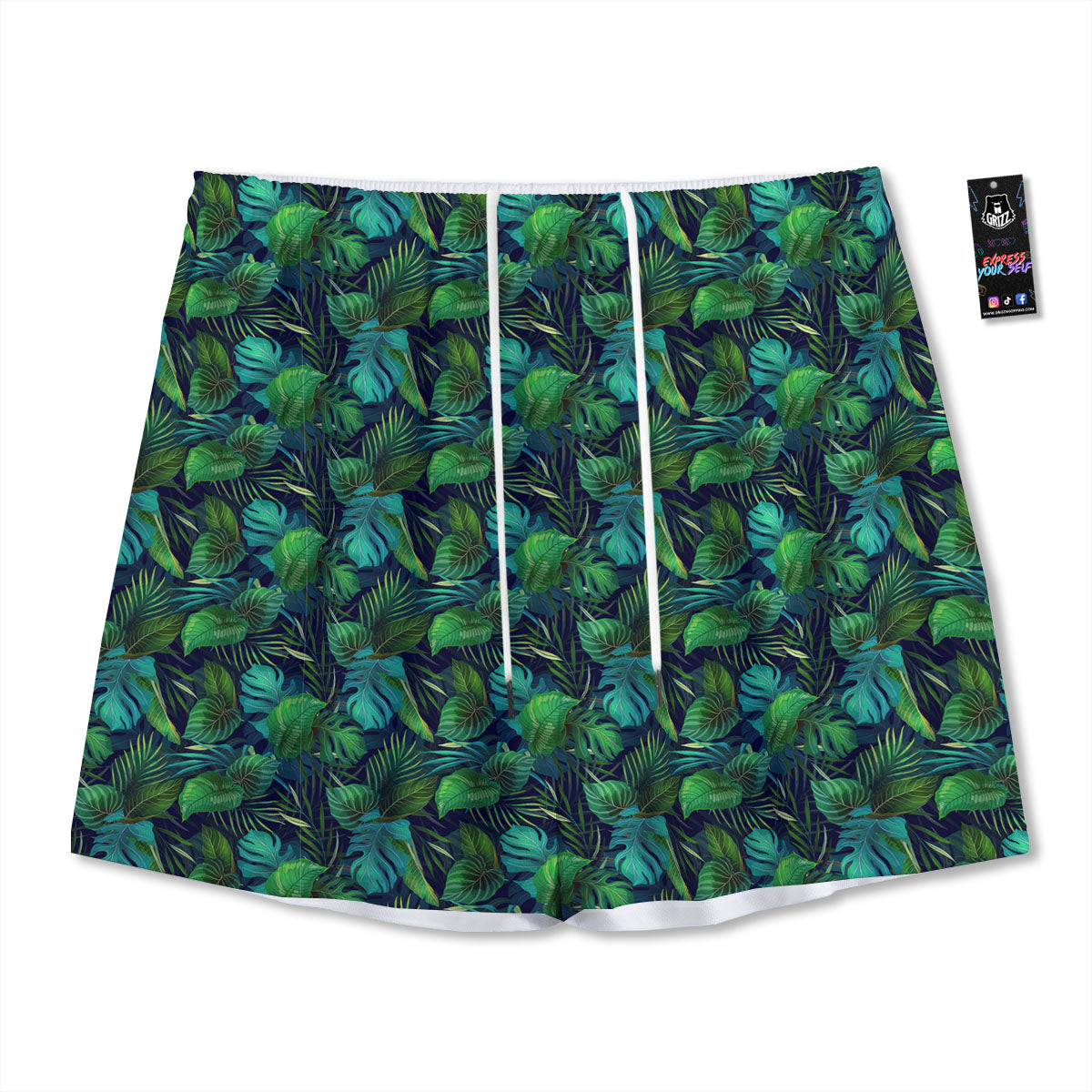 Exotic Leaf Tropical Print Pattern Mesh Shorts