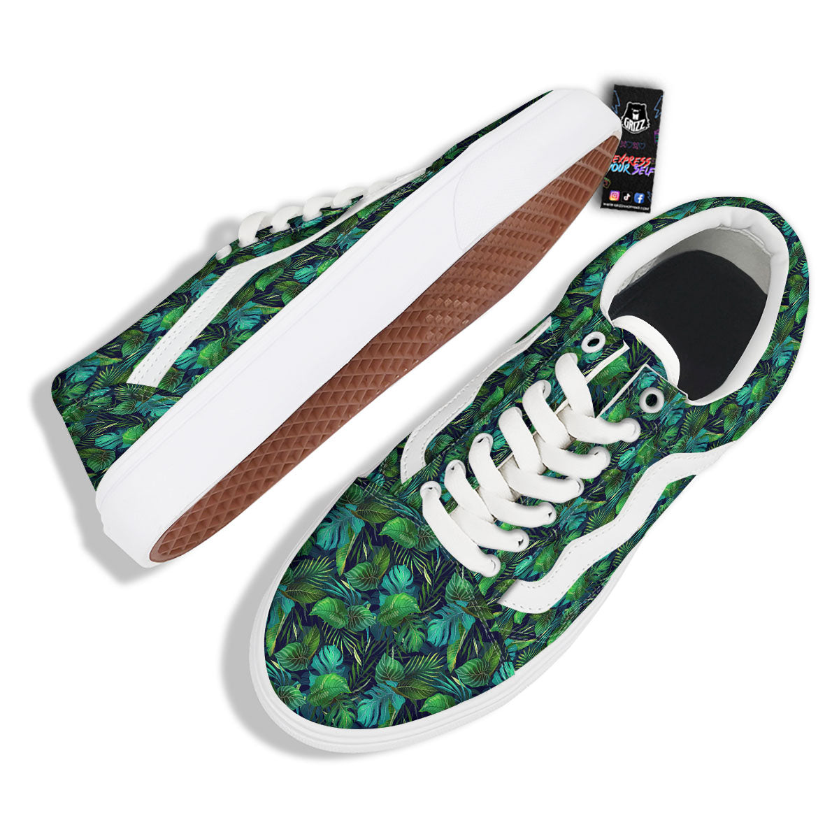 Exotic Leaf Tropical Print Pattern Skate Shoes-grizzshop