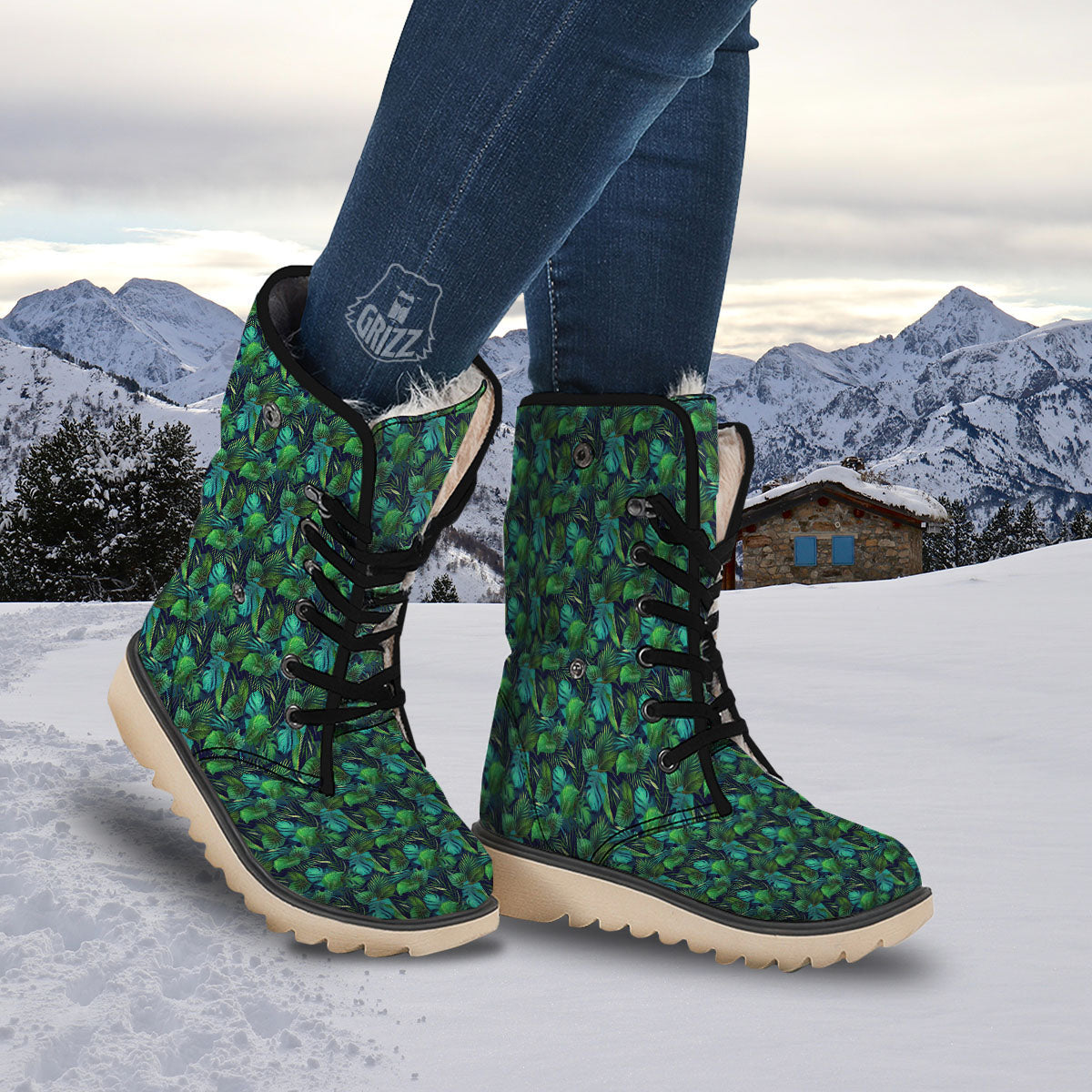 Exotic Leaf Tropical Print Pattern Snow Boots-grizzshop