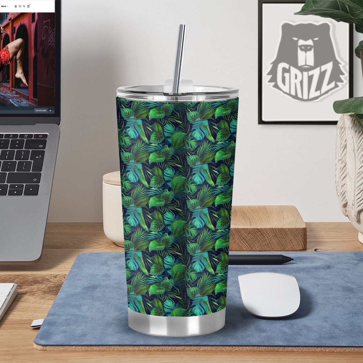 Exotic Leaf Tropical Print Pattern Tumbler-grizzshop