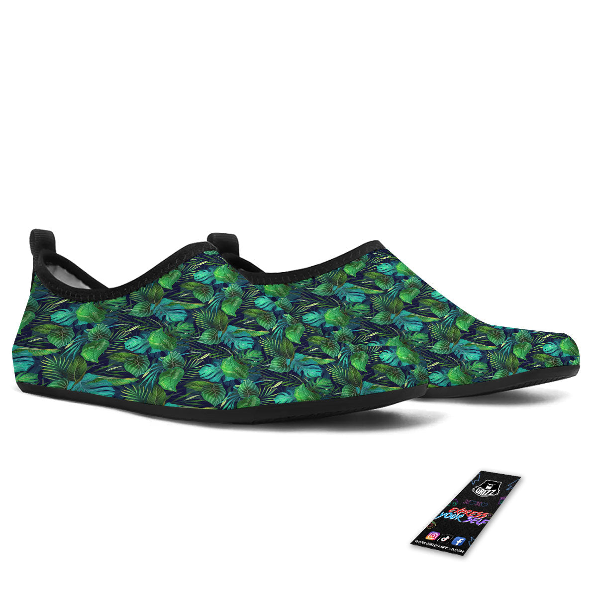 Exotic Leaf Tropical Print Pattern Water Shoes-grizzshop