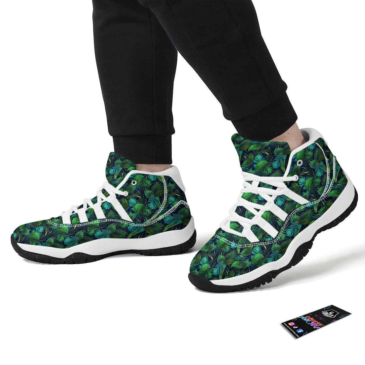 Exotic Leaf Tropical Print Pattern White Bball Shoes-grizzshop