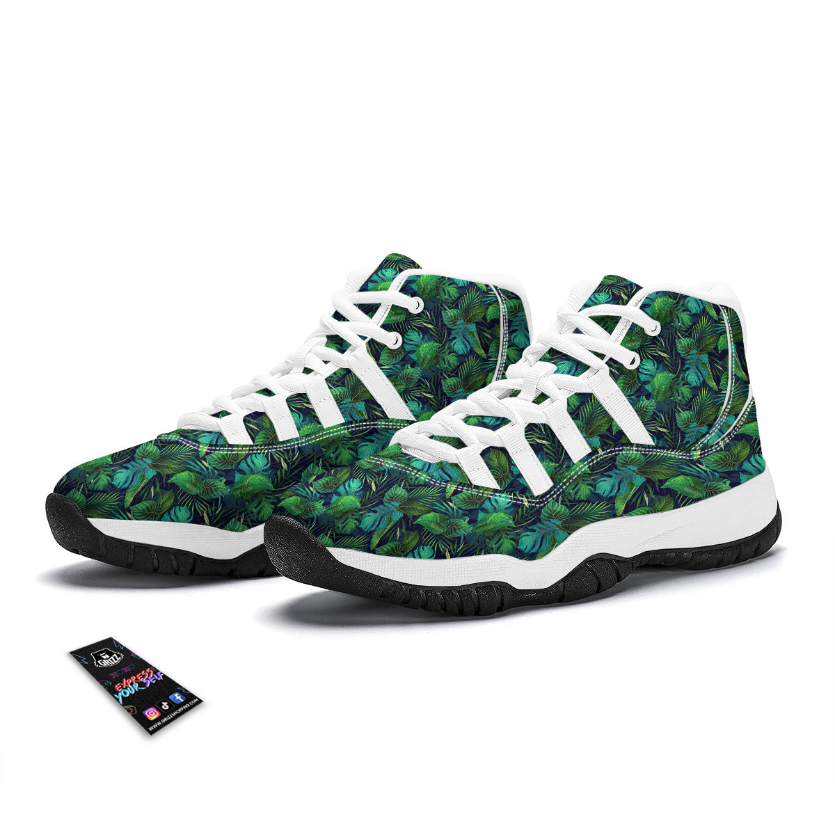 Exotic Leaf Tropical Print Pattern White Bball Shoes-grizzshop