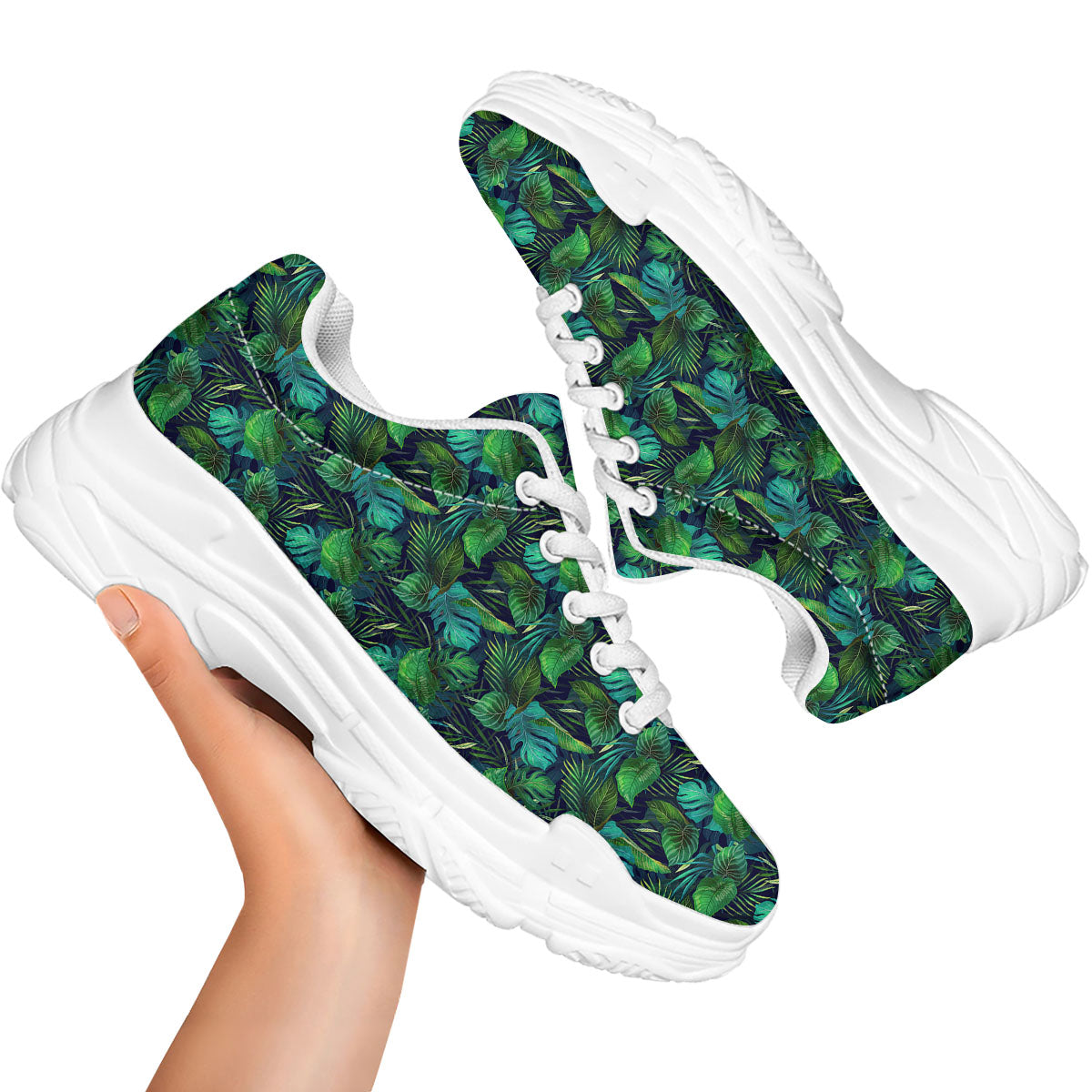 Exotic Leaf Tropical Print Pattern White Chunky Shoes-grizzshop