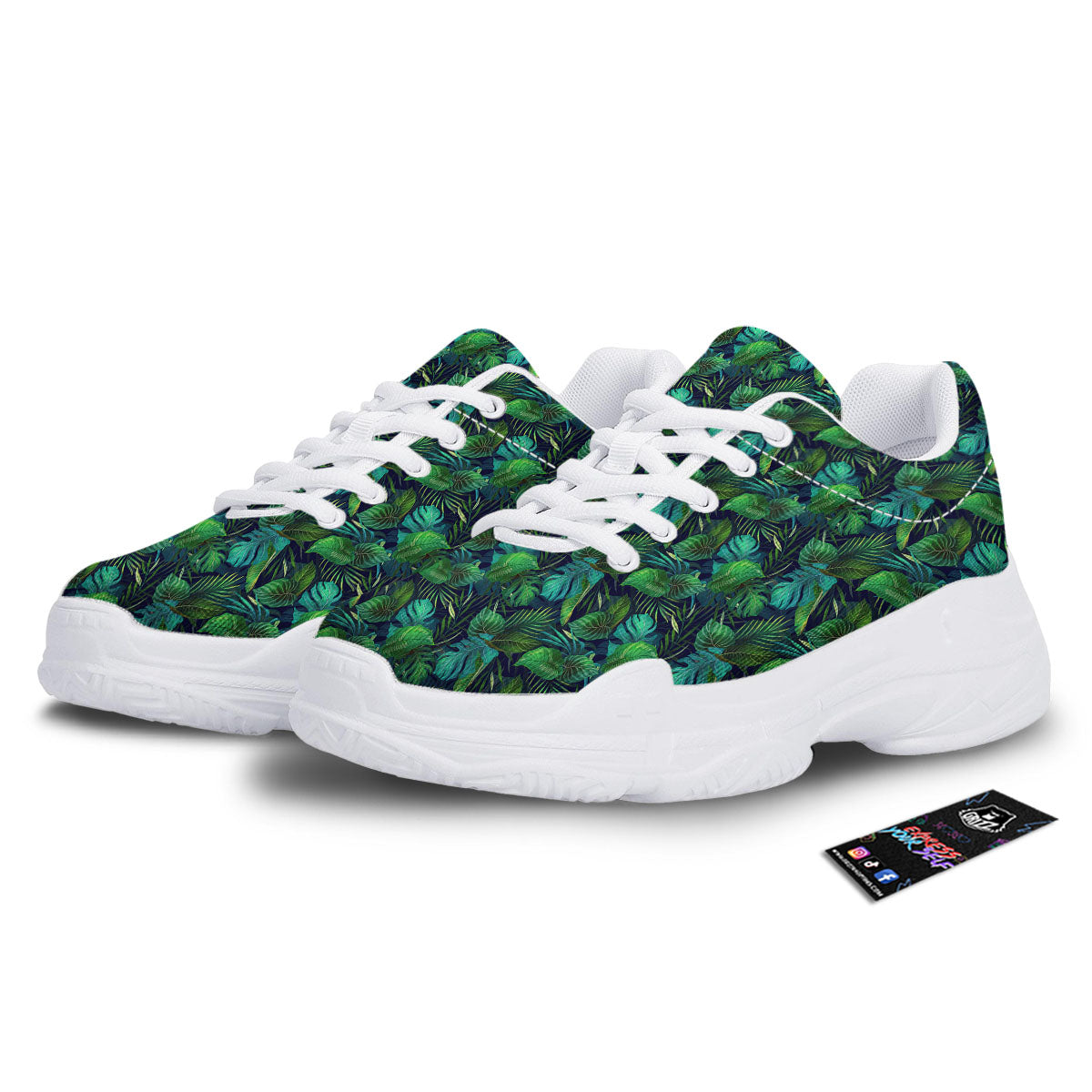 Exotic Leaf Tropical Print Pattern White Chunky Shoes-grizzshop