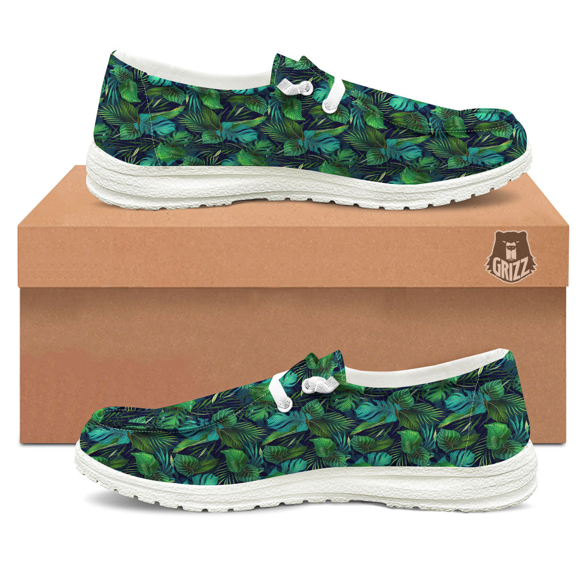 Exotic Leaf Tropical Print Pattern White Loafers-grizzshop