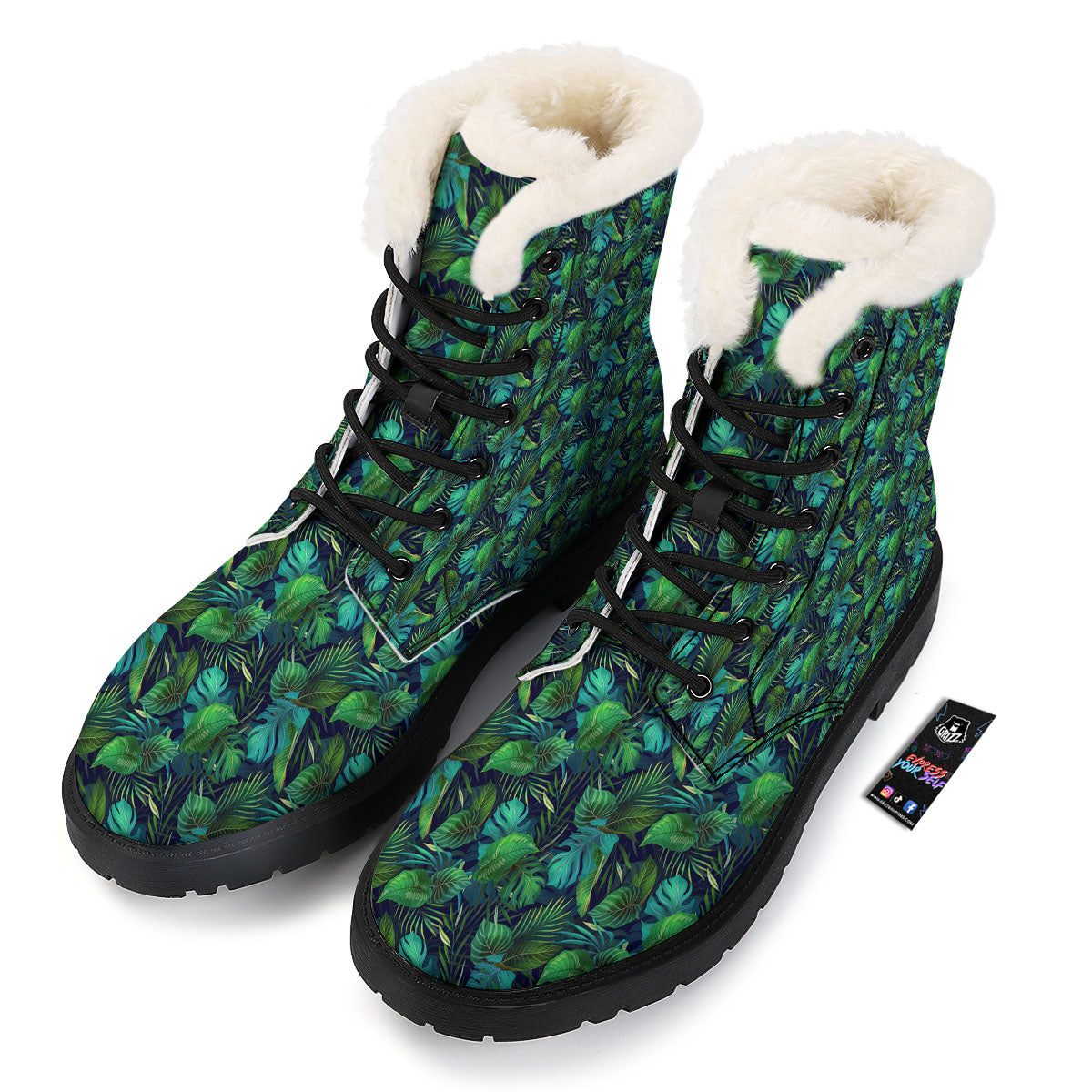 Exotic Leaf Tropical Print Pattern Winter Boots-grizzshop