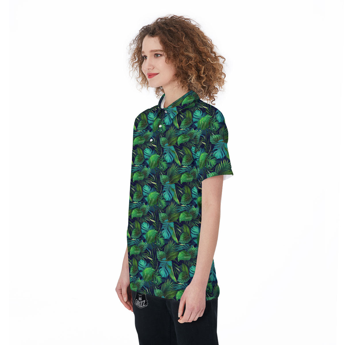 Exotic Leaf Tropical Print Pattern Women's Golf Shirts-grizzshop
