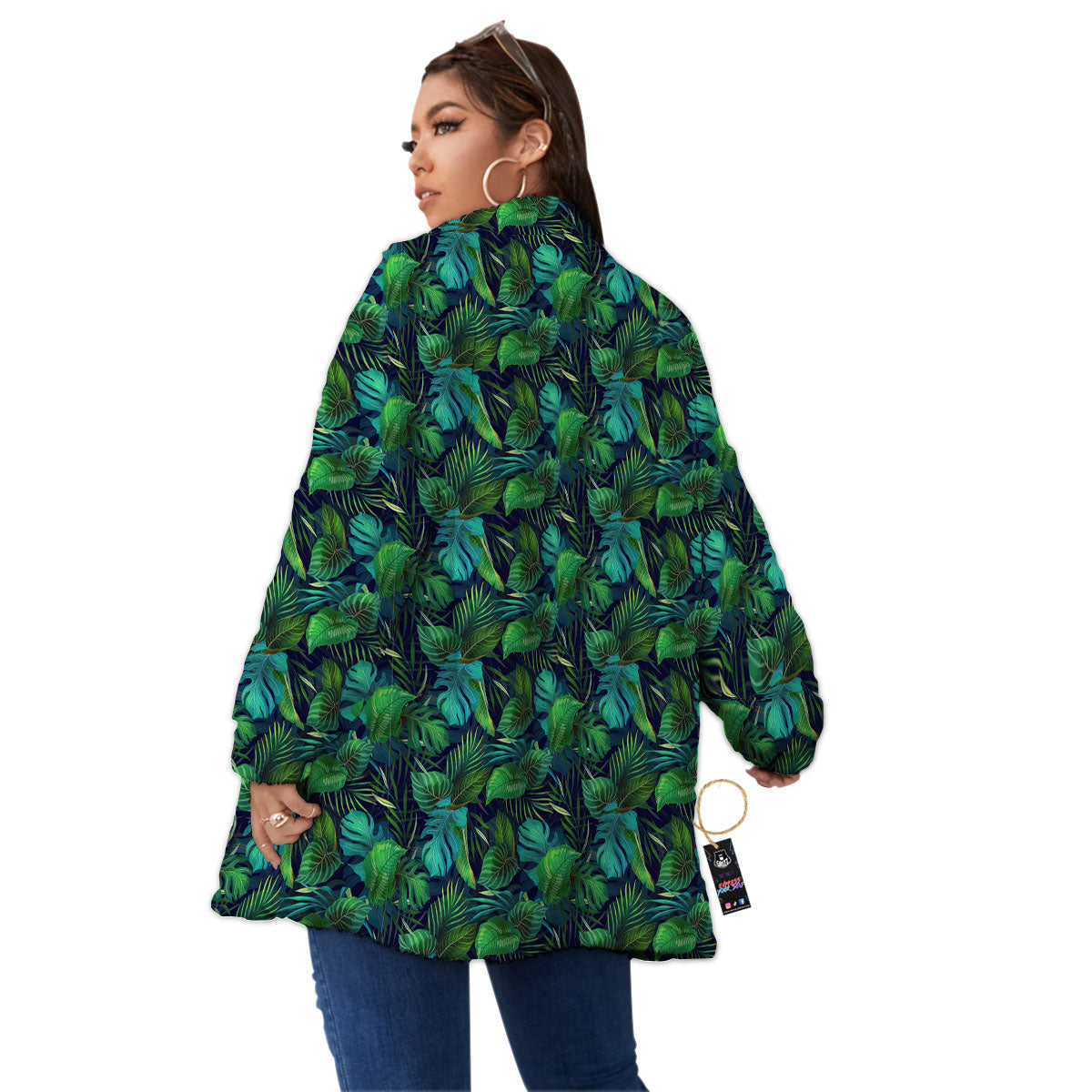 Exotic Leaf Tropical Print Pattern Women's Sherpa Jacket-grizzshop