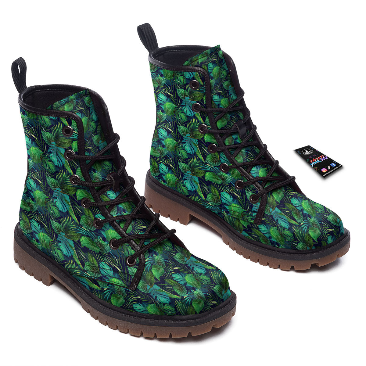 Exotic Leaf Tropical Print Pattern Work Boots-grizzshop